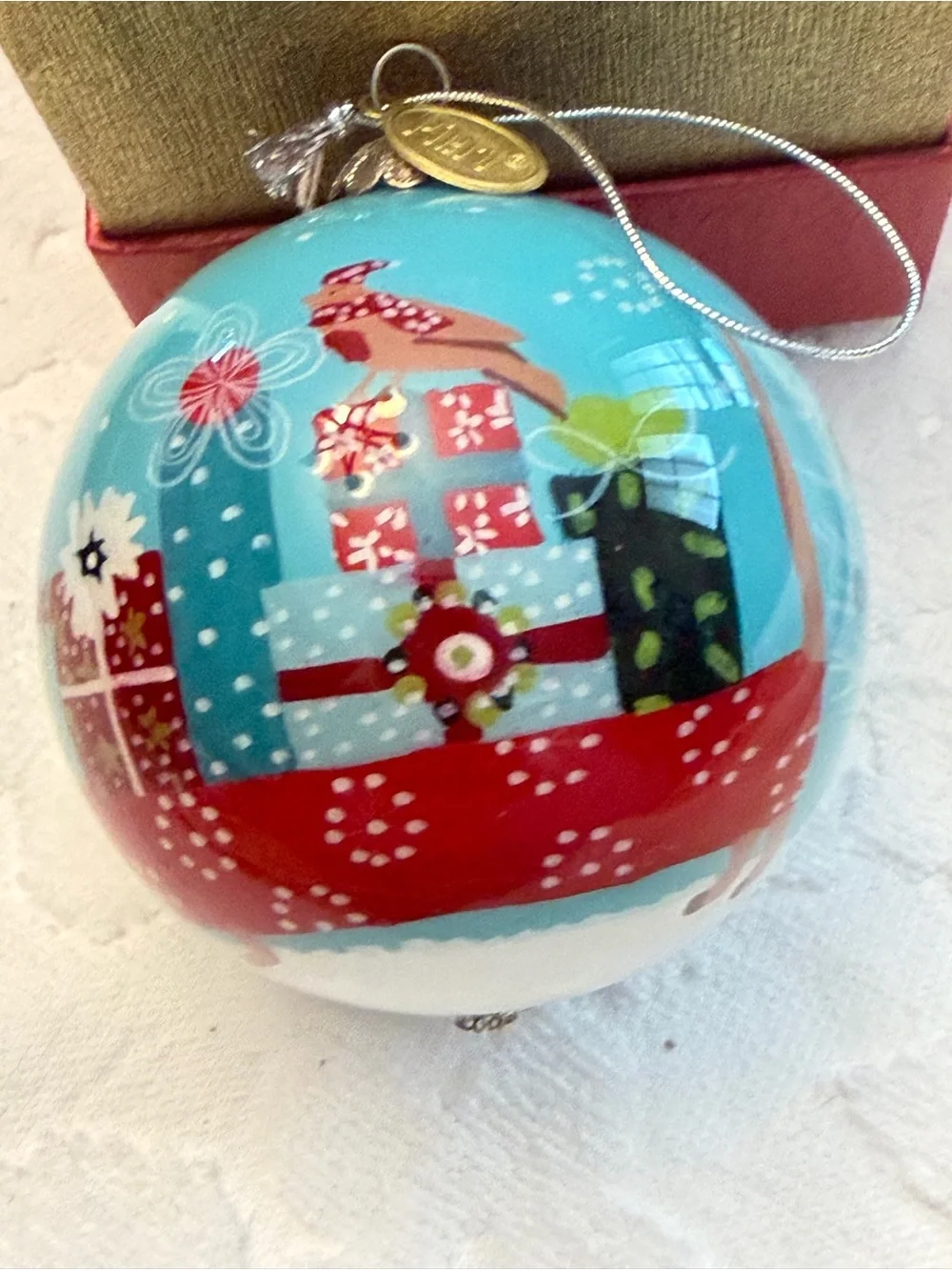 Li Bien Hand-Painted Teal Dachshund Holiday Ornament - Festive Dog Design